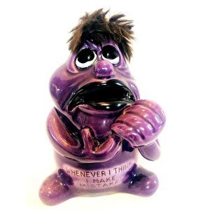 Vintage Brinn's Whenever I Think I Make Mistakes Purple ceramic Bank made Japan